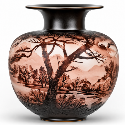 Landscape Etched Ceramic Vase | Unique Home Accent | Gift Idea