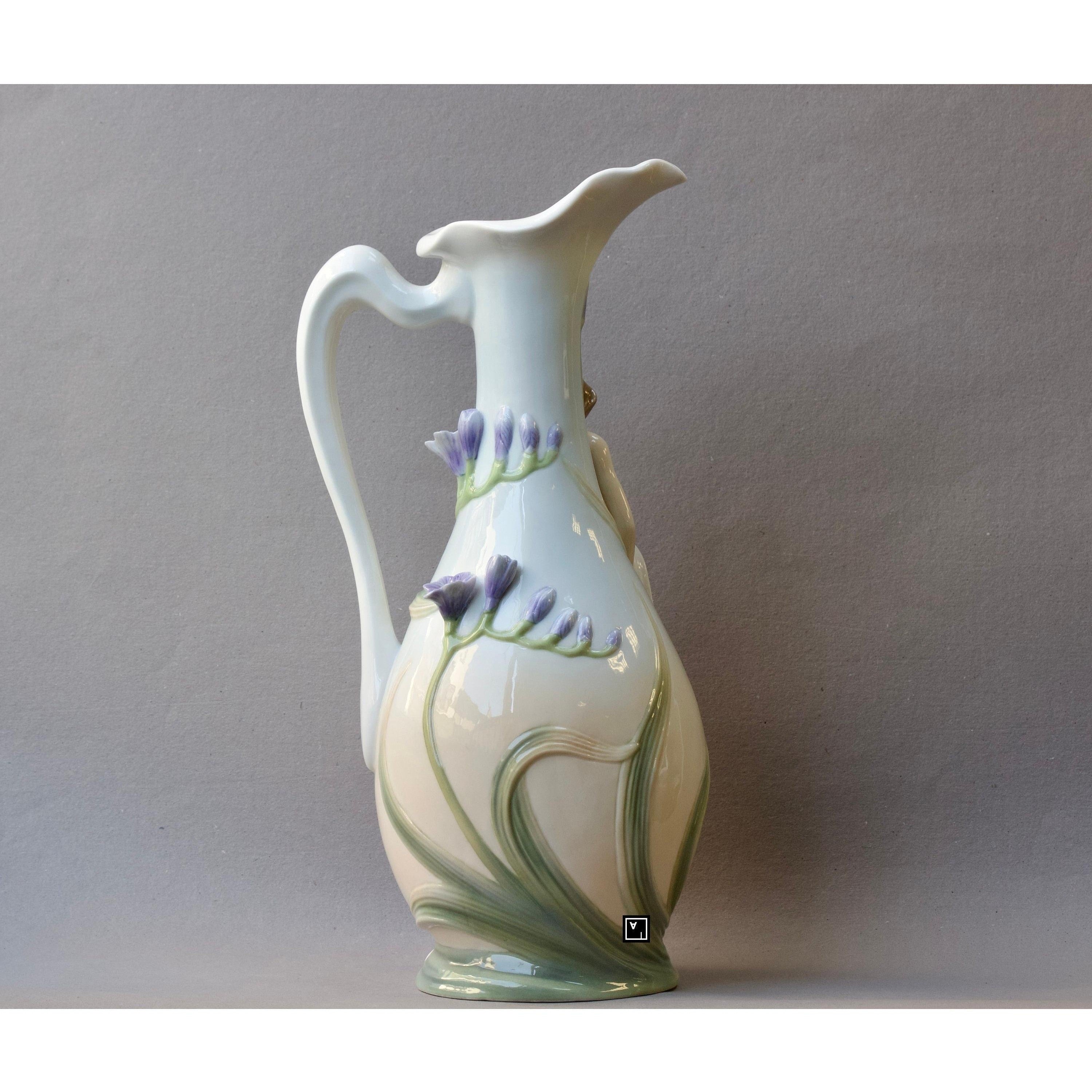 Glazed Pitcher Nymph in Pink Dress Blue Freesia | Vases & Bowls