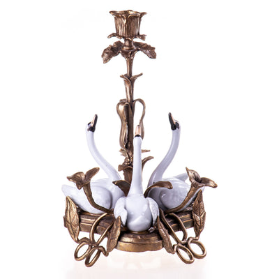 Porcelain with bronze candlesticks with swans | Handcrafted Ceramic