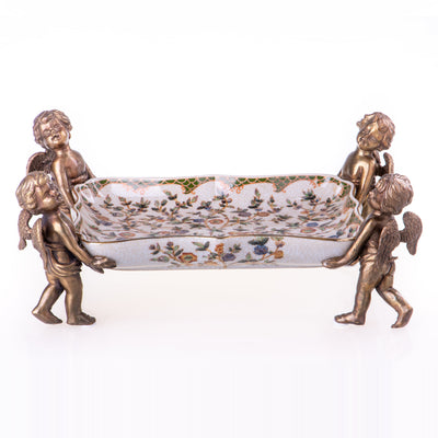 Porcelain with bronze bowl with angels | Handcrafted Ceramic Decor