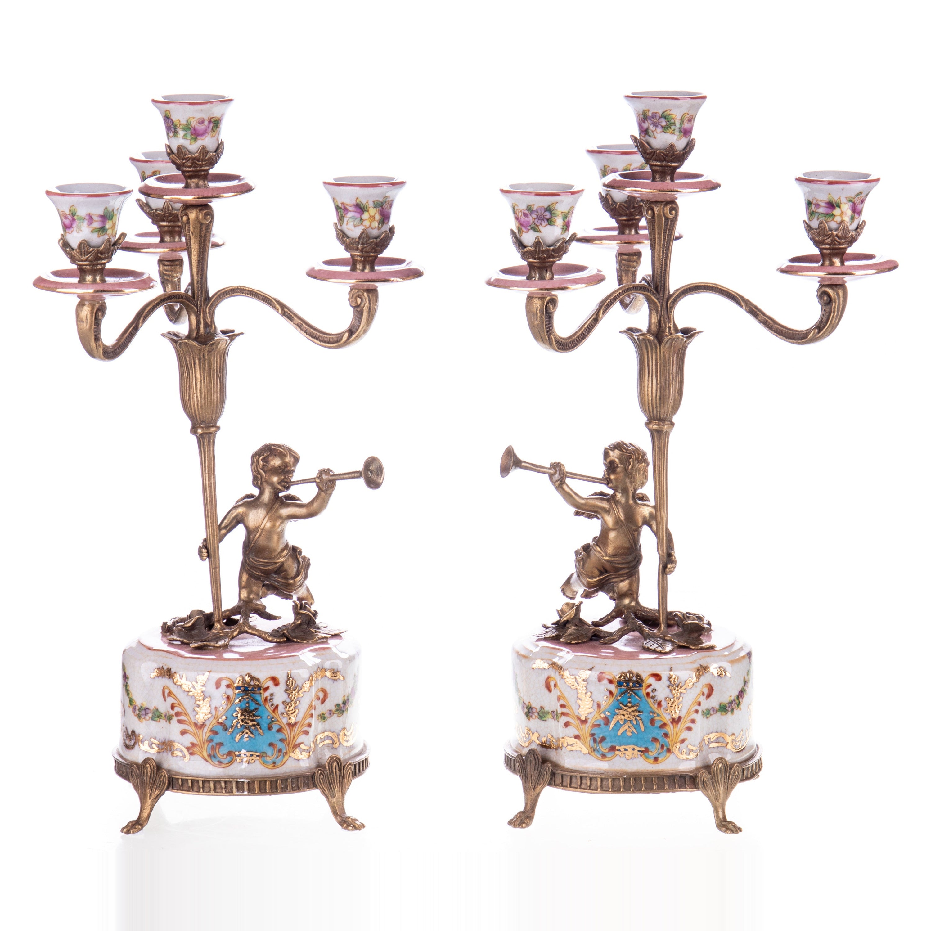 Porcelain with bronze candlestick set/2 | Handcrafted Ceramic Decor