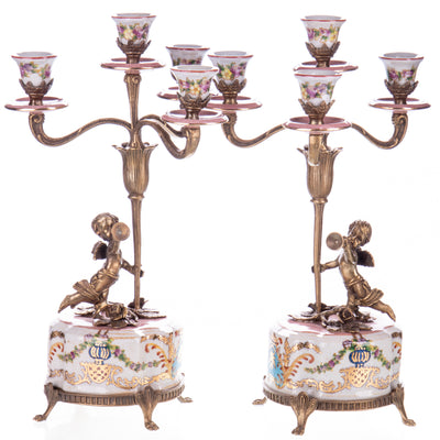 Porcelain with bronze candlestick set/2 | Handcrafted Ceramic Decor