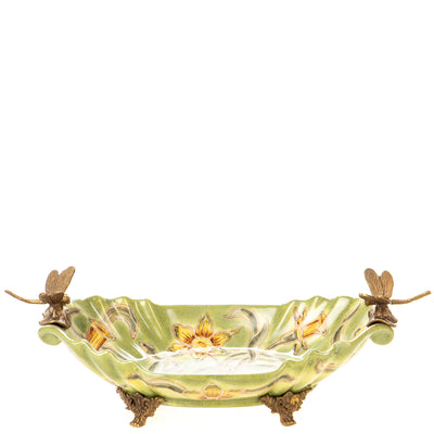 Porcelain with bronze bowl with dragonflies | Handcrafted Ceramic