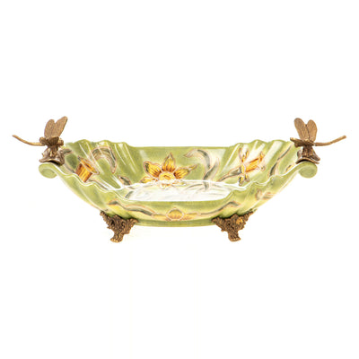 Porcelain with bronze bowl with dragonflies | Handcrafted Ceramic