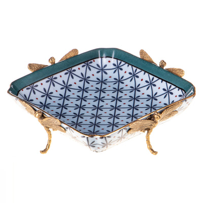 Porcelain with bronze bowl with dragonflies | Handcrafted Ceramic