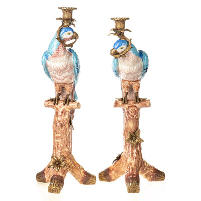 Porcelain with bronze parrot candlestick set / 2 | Handcrafted Ceramic