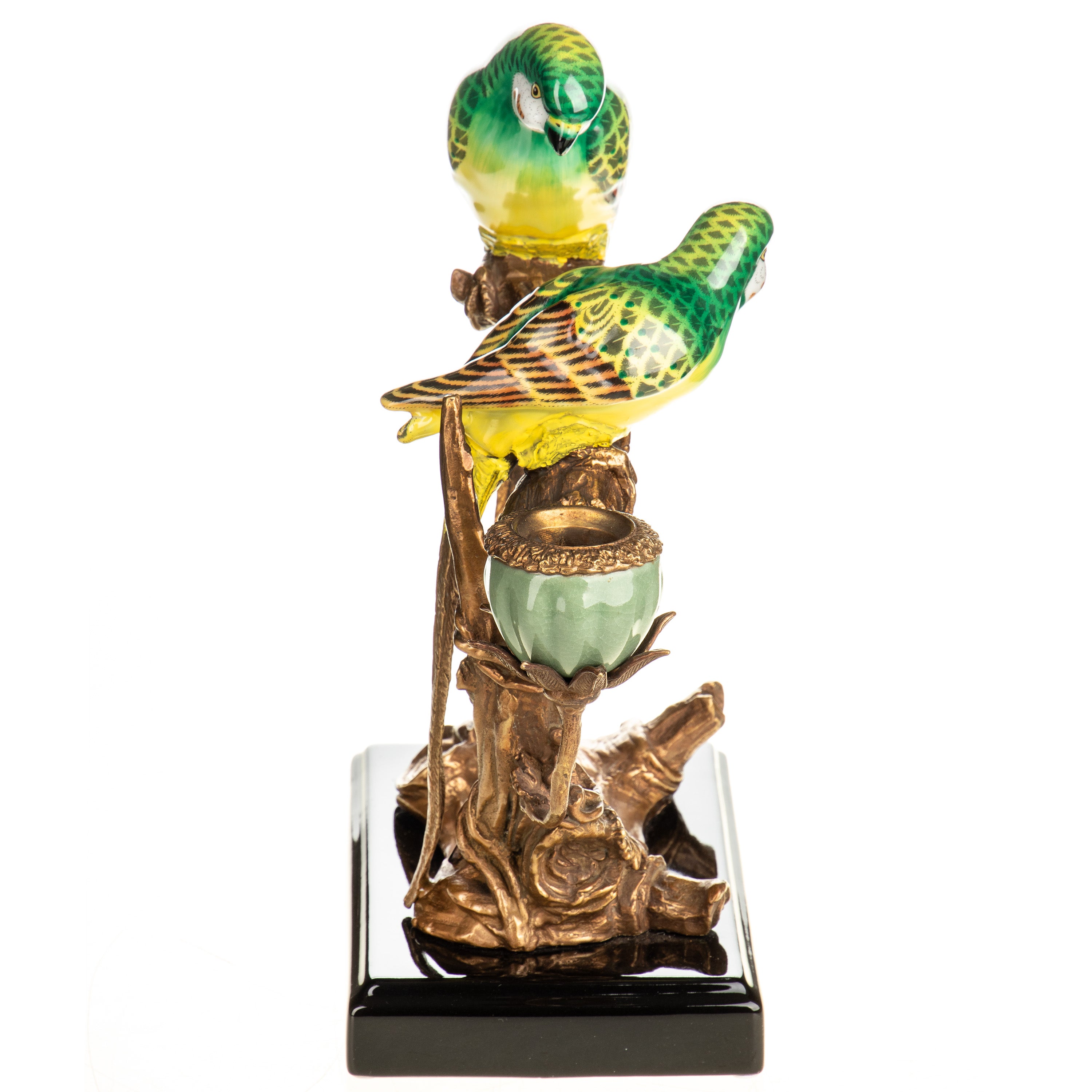 Porcelain Candlestick with Bronze Parrots