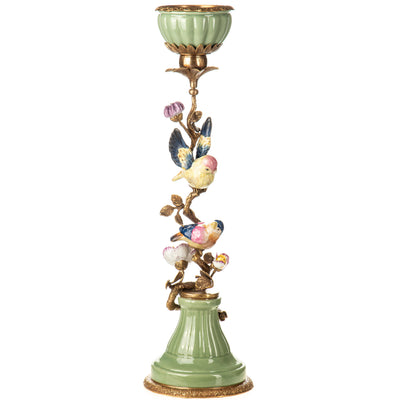 Porcelain with bronze candlesticks with birds | Handcrafted Ceramic