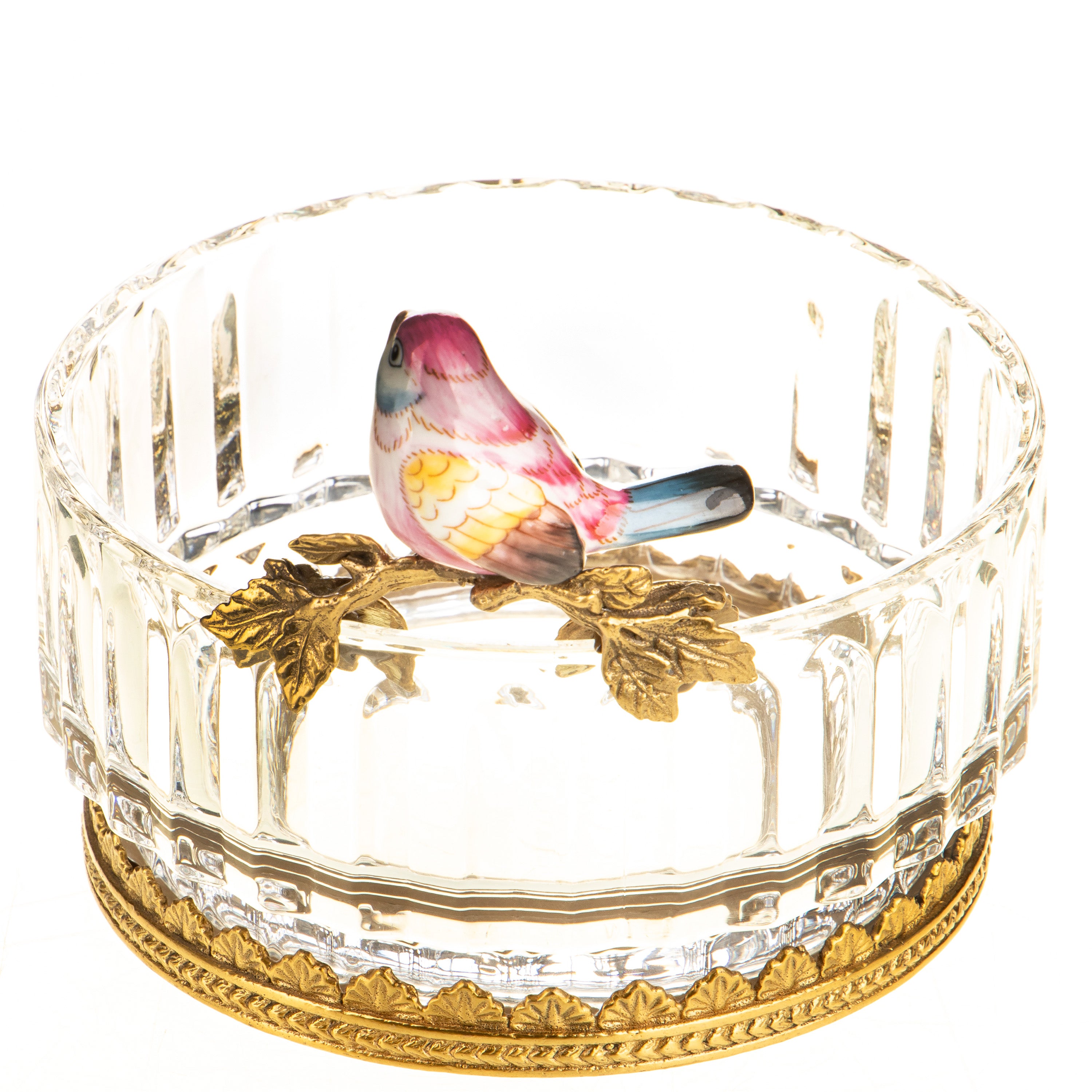 Glass Bowl with Bronze Bird Mount