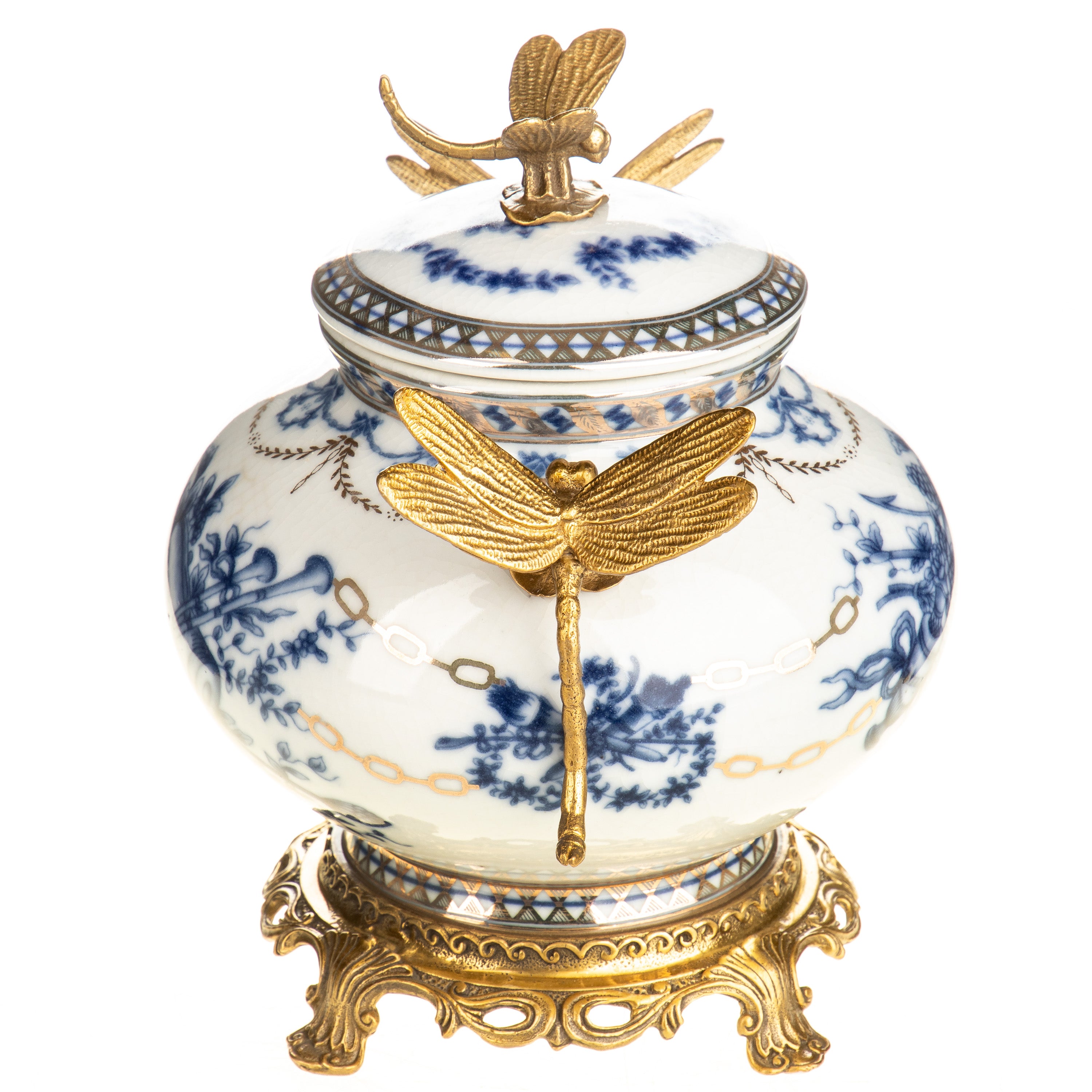 Porcelain Box with Bronze Dragonflies