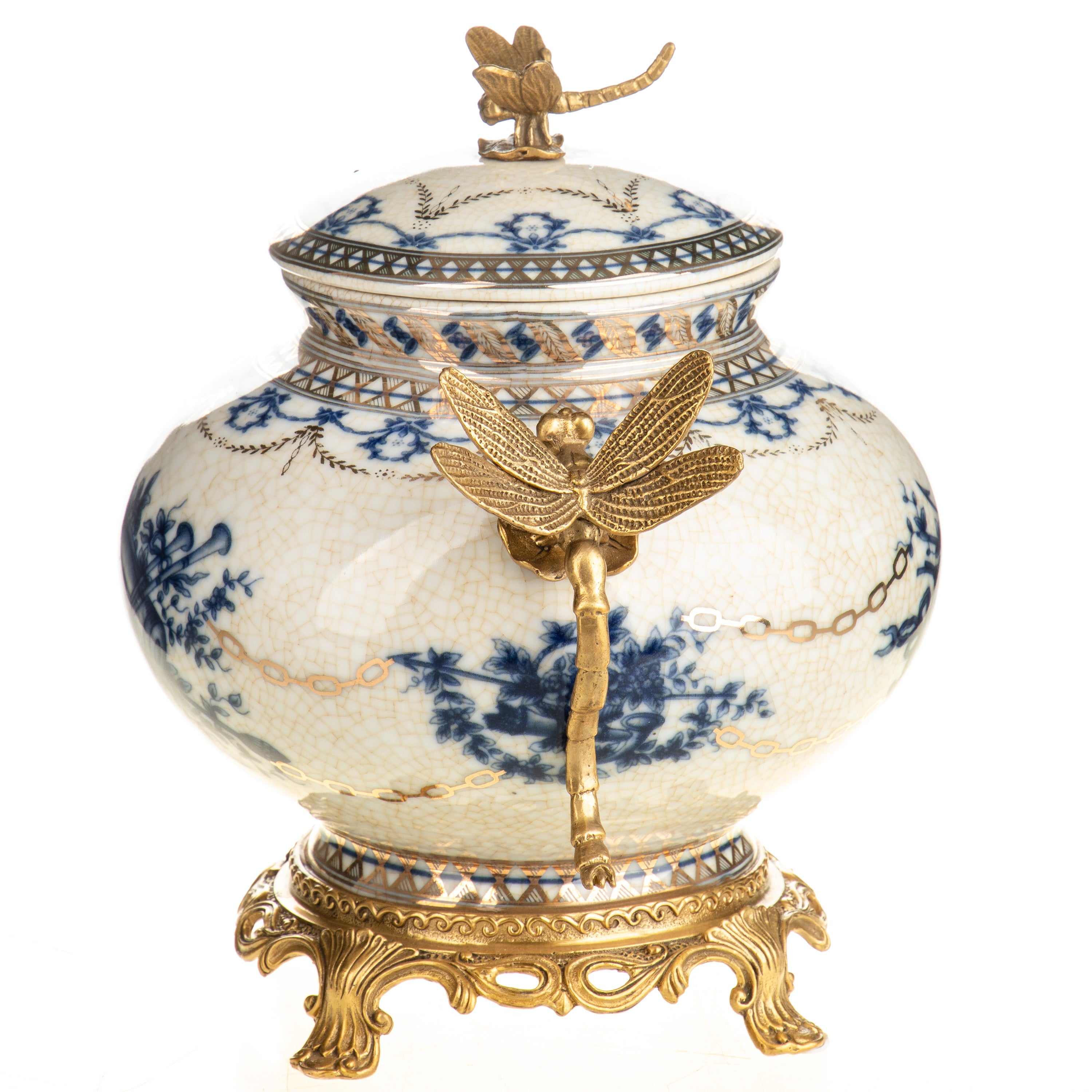 Porcelain Box with Bronze Dragonflies – Large