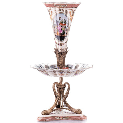Hand-Painted Porcelain Epergne Centerpiece with Bronze Stand