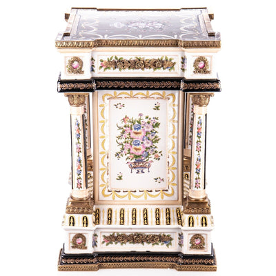 Hand-Painted Porcelain Pedestal with Floral Motifs and Gilded Accents