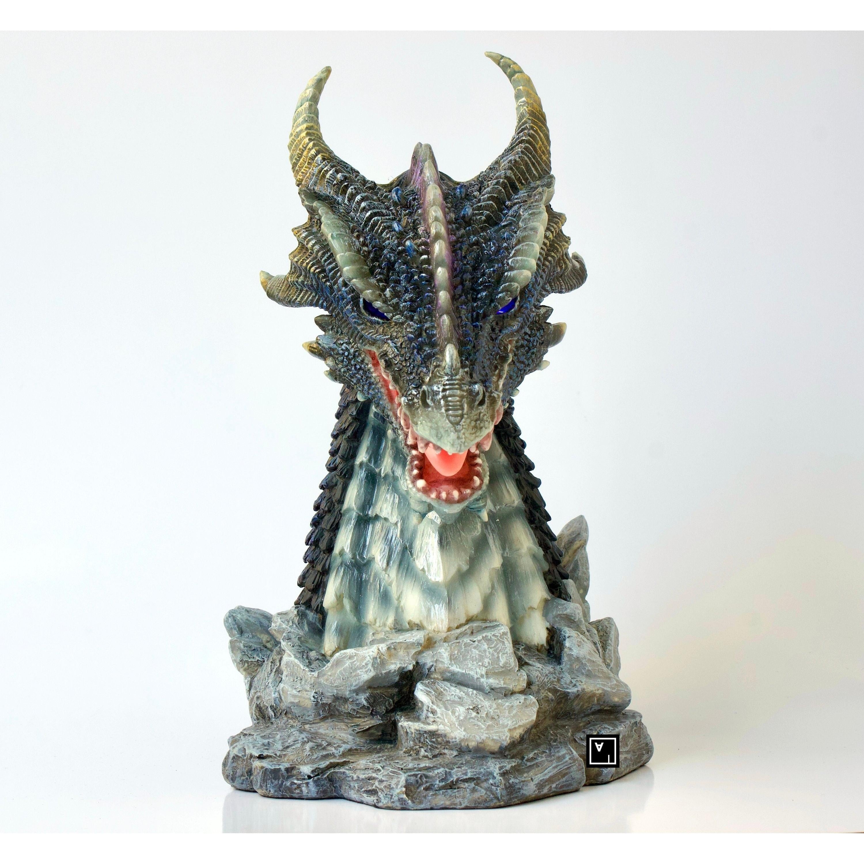 Horned Obsidian Dragon Bust (LED) | Busts | Home Decor | Handcrafted