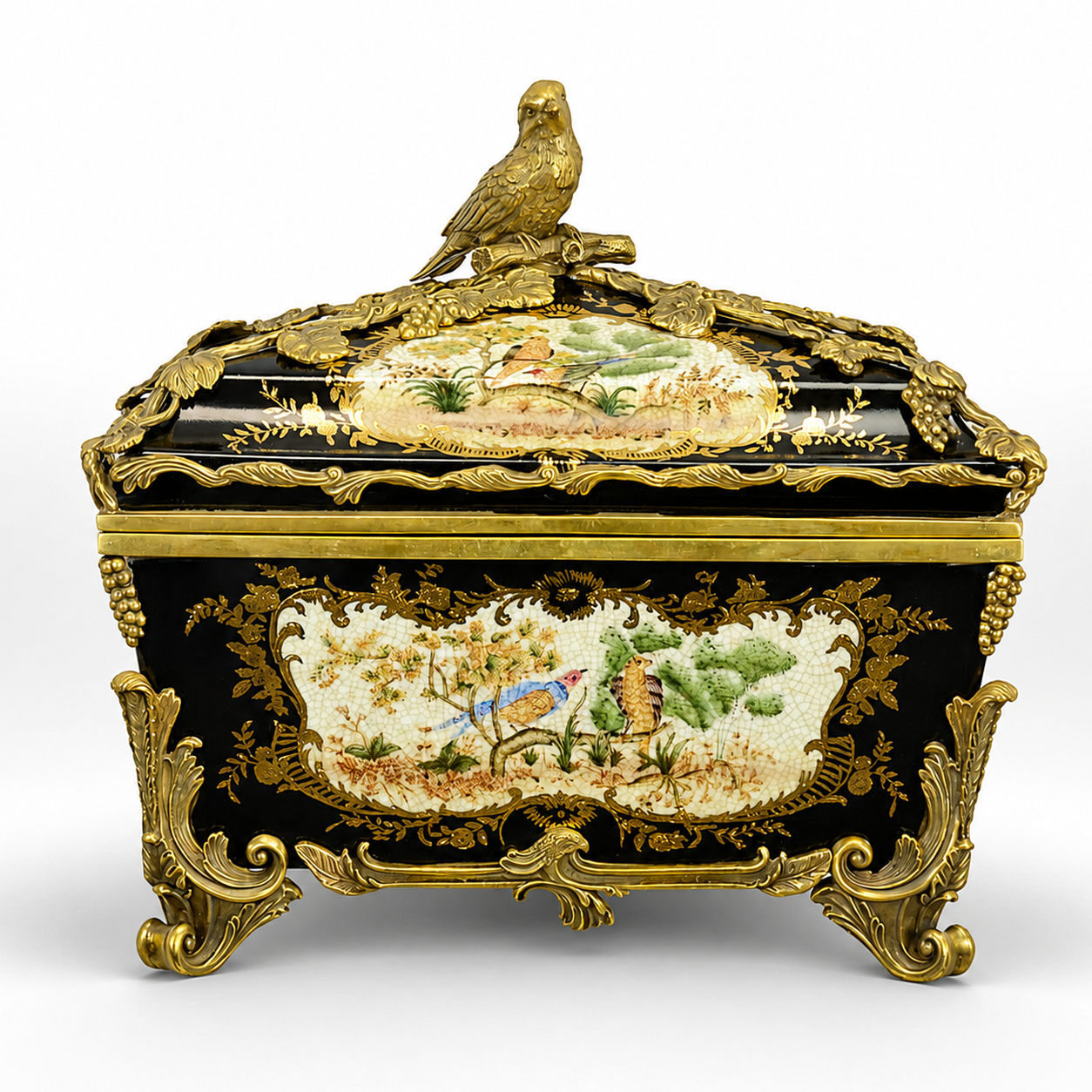 Rococo Bird Jewelry Casket | Handcrafted Brass Decor