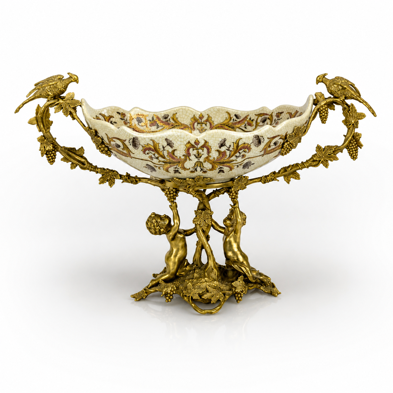 Cherub Vineyard Centerpiece Bowl | Handcrafted Porcelain Decor