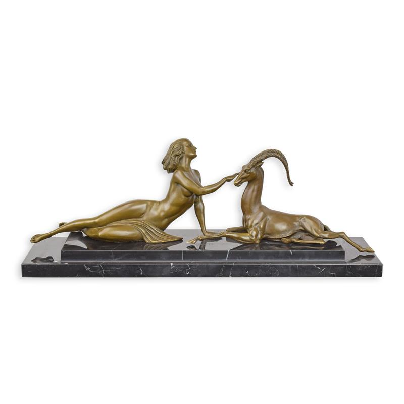 Amazone with Antilope Bronze Sculpture