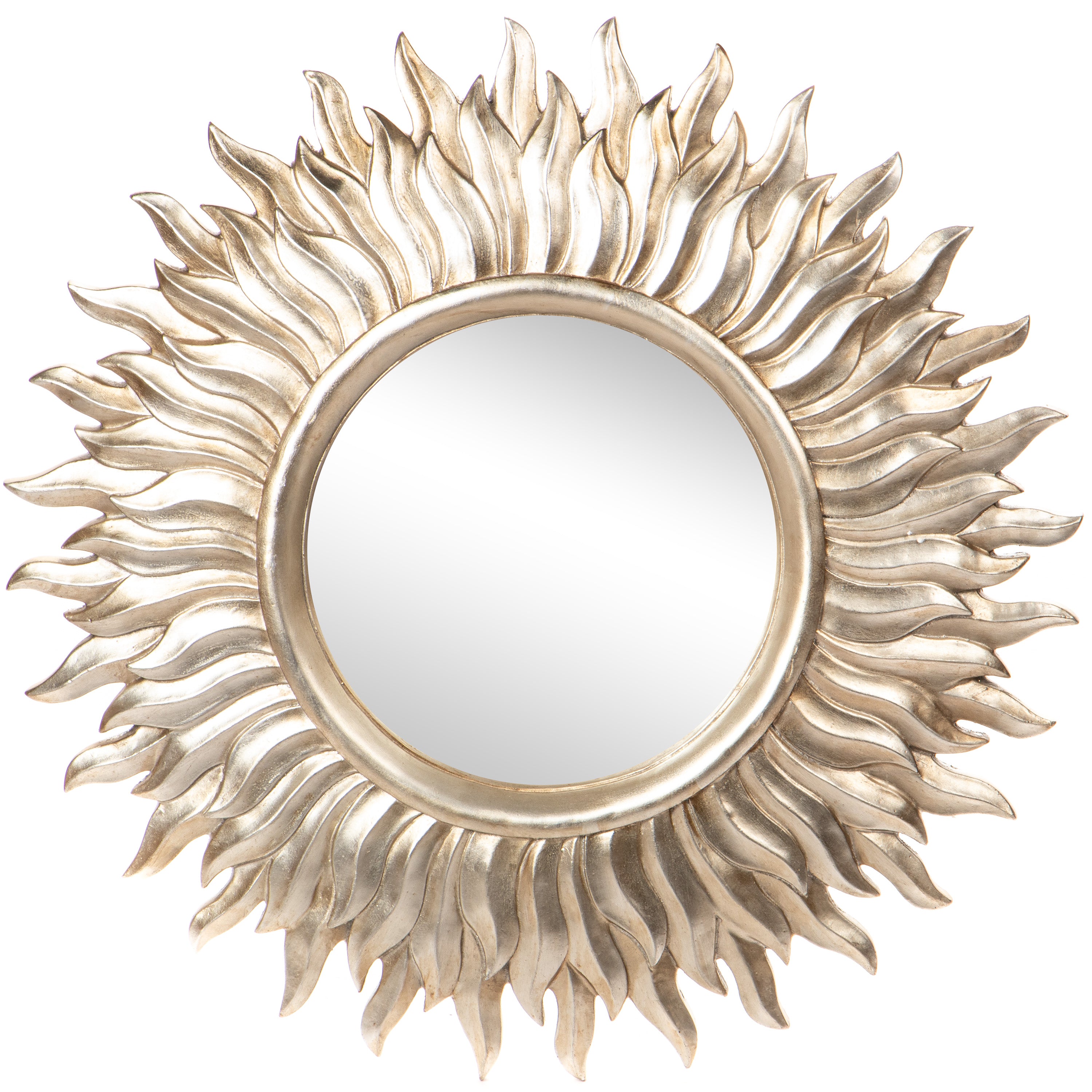 Square Wall Mirror with Ornate Resin Frame, Silver