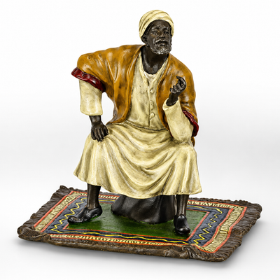 Oriental Merchant on Carpet | Handcrafted Bronze Decor | Unique Home