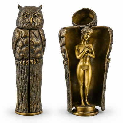 Erotic Bronze Sculpture of a Female Nude Hiding in Tree