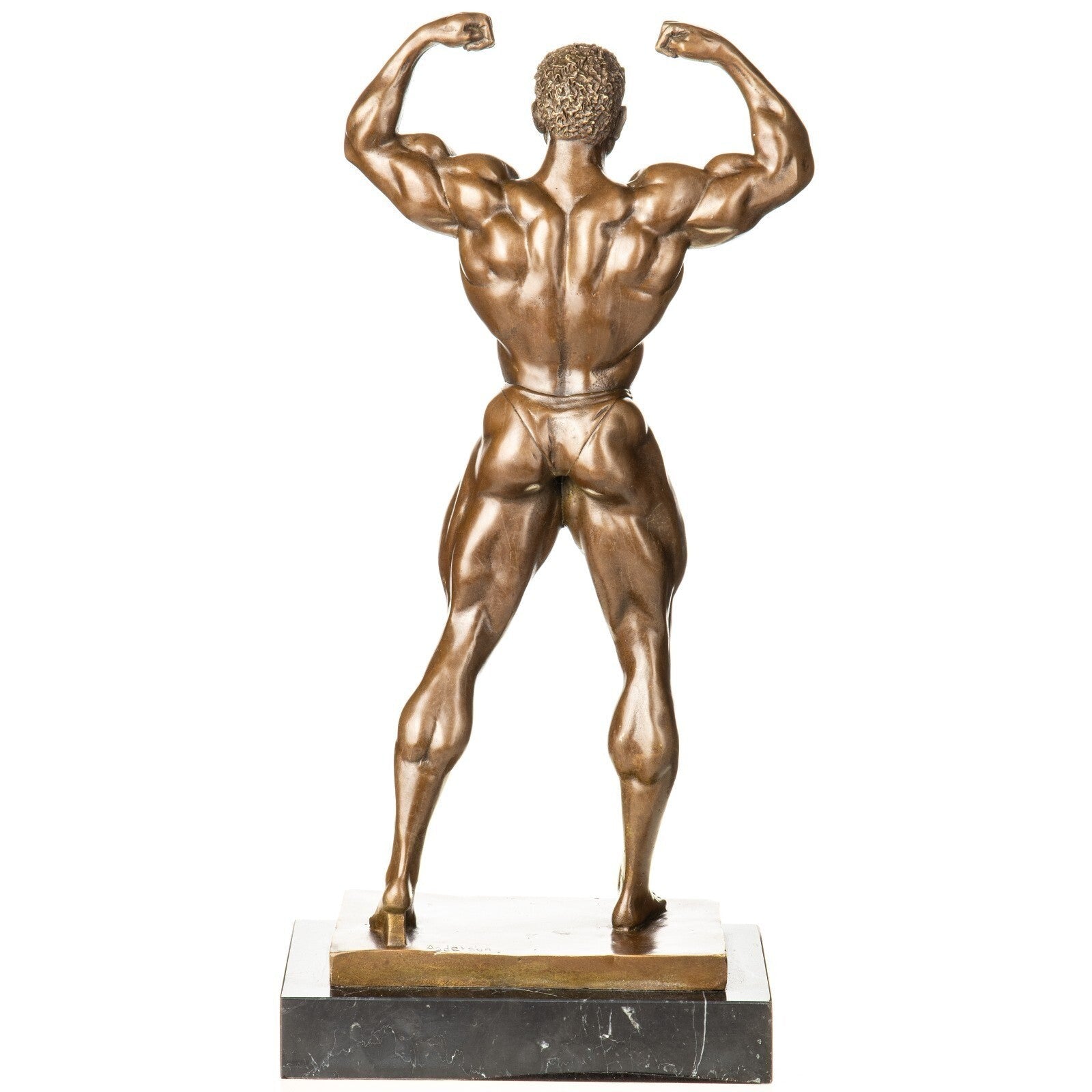 Large Bronze Bodybuilder Sculpture – Muscular Male Figure on Marble