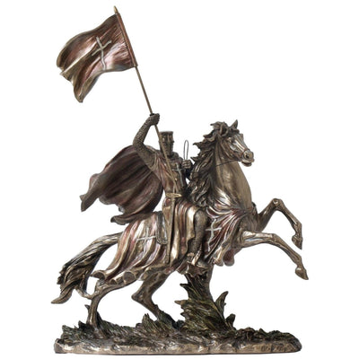 Large Crusader With Flag on Horse | Animal Sculptures | Home Decor
