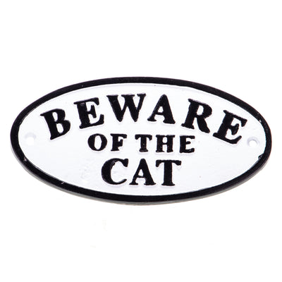 Beware of the Cat Sign | Handcrafted Cast Iron Decor | Gift Idea