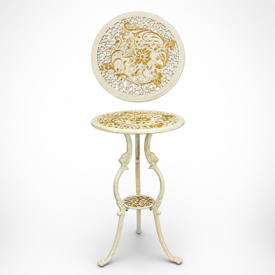Cast Iron Flower Table - White/ Gold | Handcrafted Cast Iron Decor