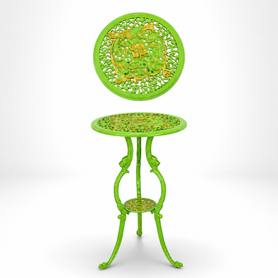 Cast Iron Flower Table - Green/ Gold | Handcrafted Cast Iron Decor