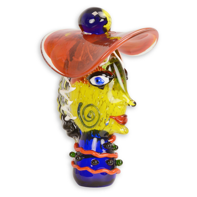 Murano Style Glass Figurine of a Lady Head with Hat