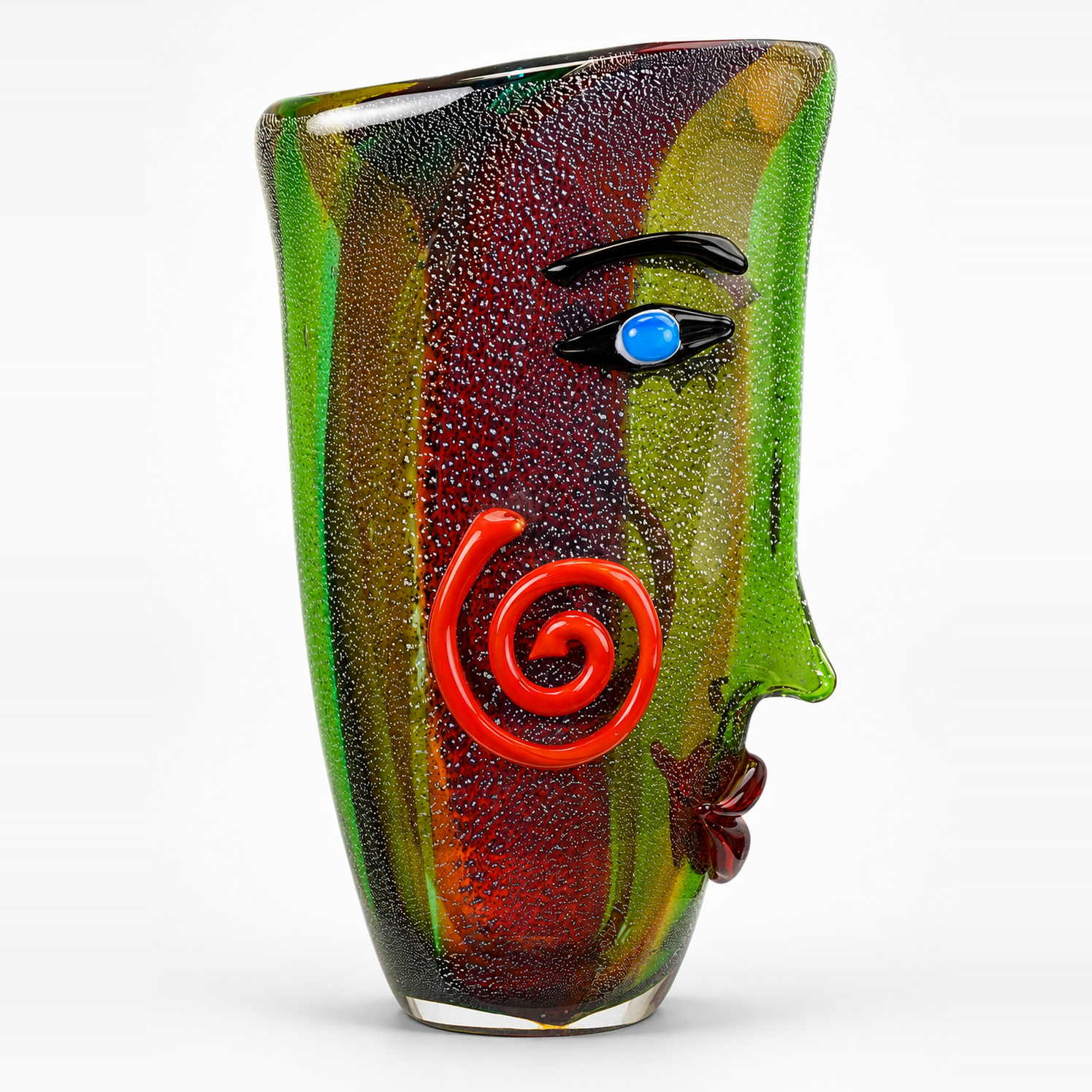 Murano Style Abstract Glass Vase – Green & Red