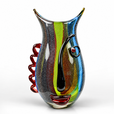 Murano Style Abstract Glass Vase – Dark Ribbed