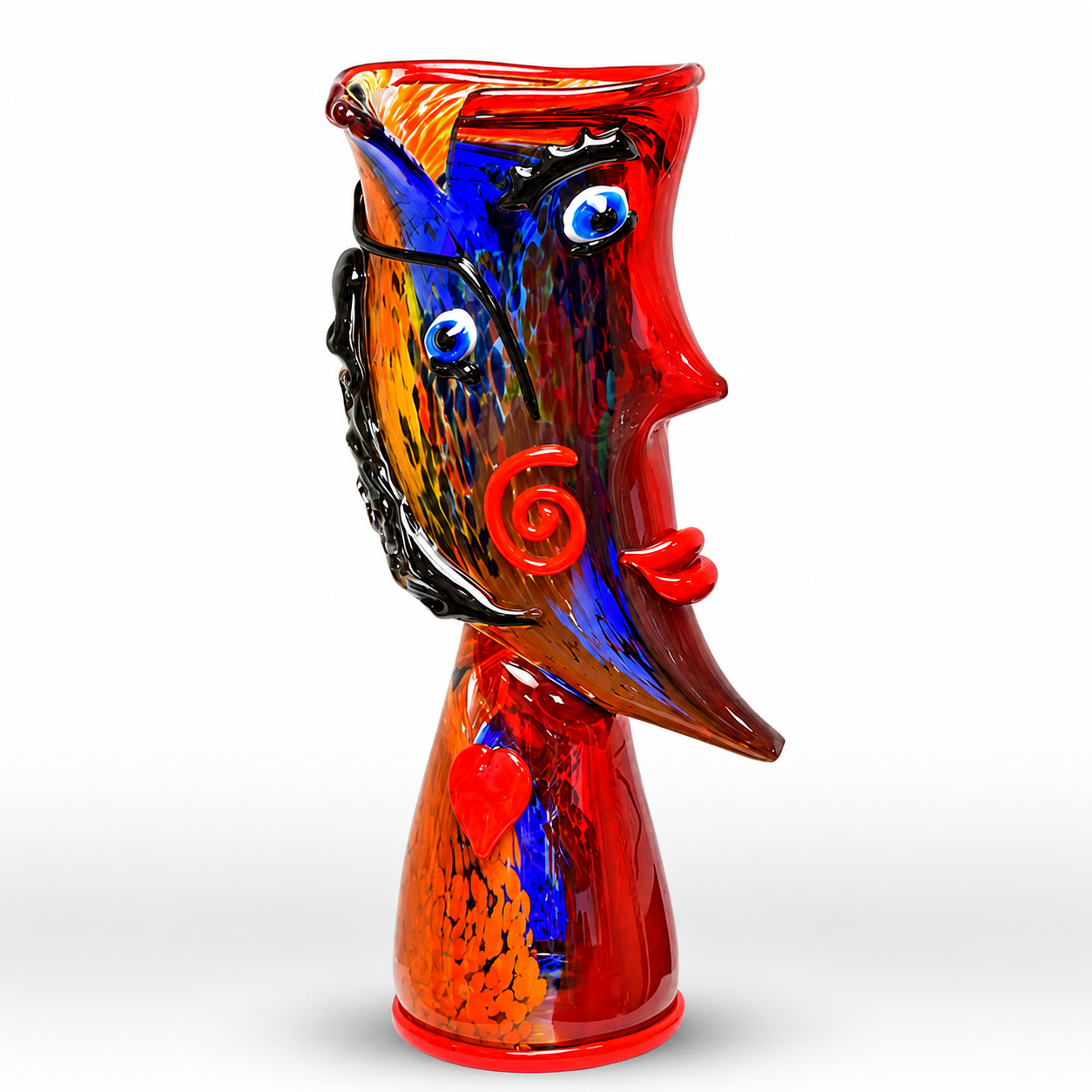 Murano Style Abstract Glass Vase – Red Mask