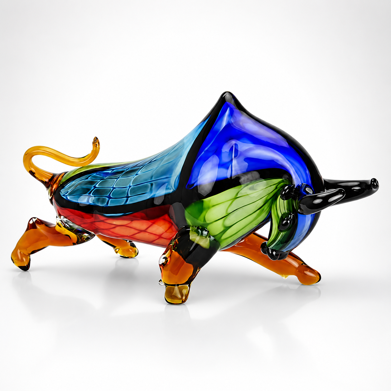 Murano Style Glass Figurine of a Charging Bull