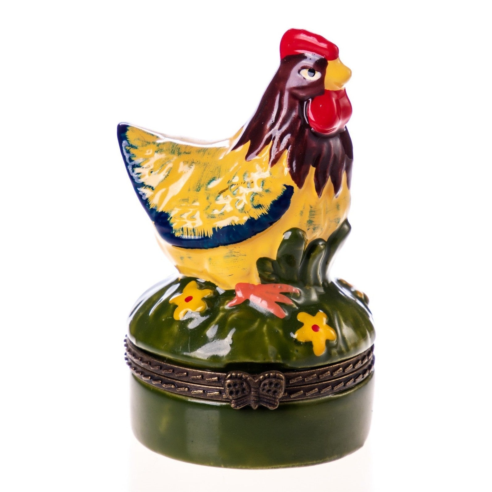 Miniature Porcelain Rooster Trinket Box with Clasp, Desk & Curio Acces