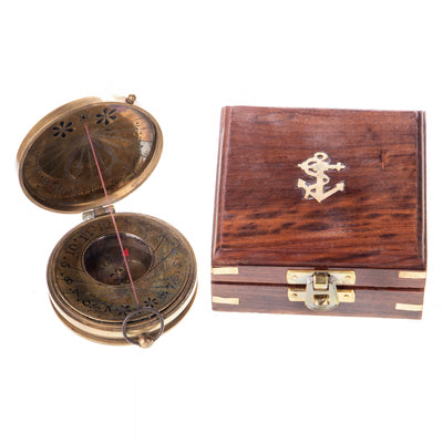 Brass compass in wooden box | Handcrafted Brass Decor | Unique Home