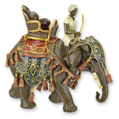 Decorated Elephant and Rider Bronze Sculpture
