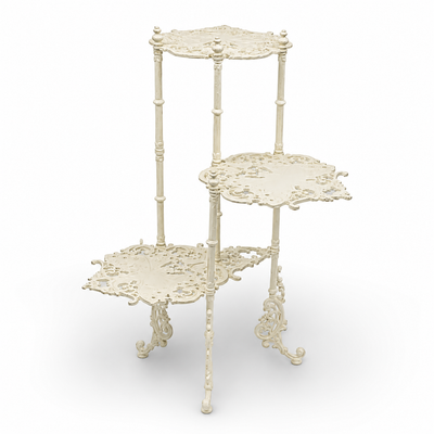 Cast Iron 3 Tier Flower Table - Antique White | Handcrafted Cast Iron