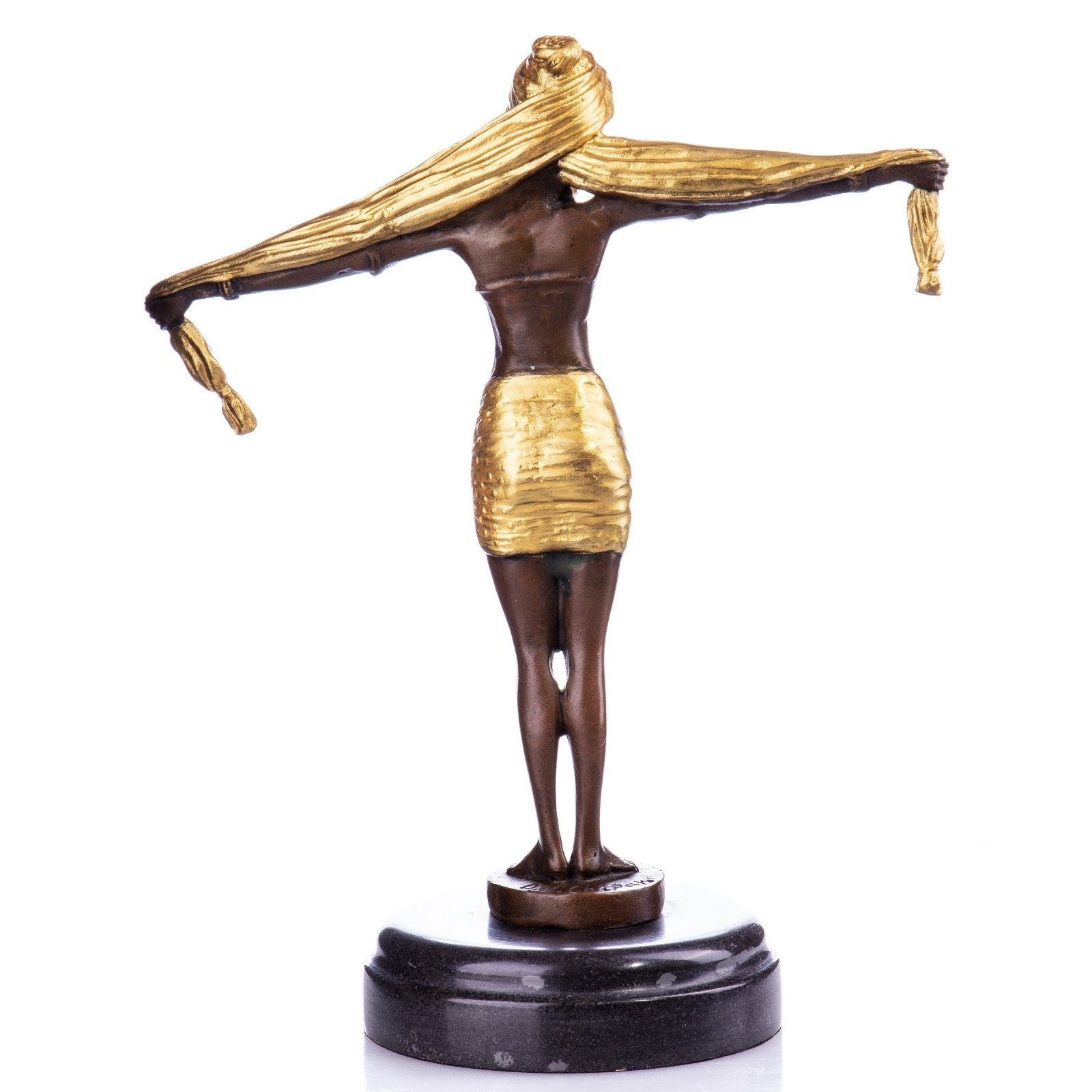 Oriental Dancer with Golden Veil Art Deco Bronze Sculpture