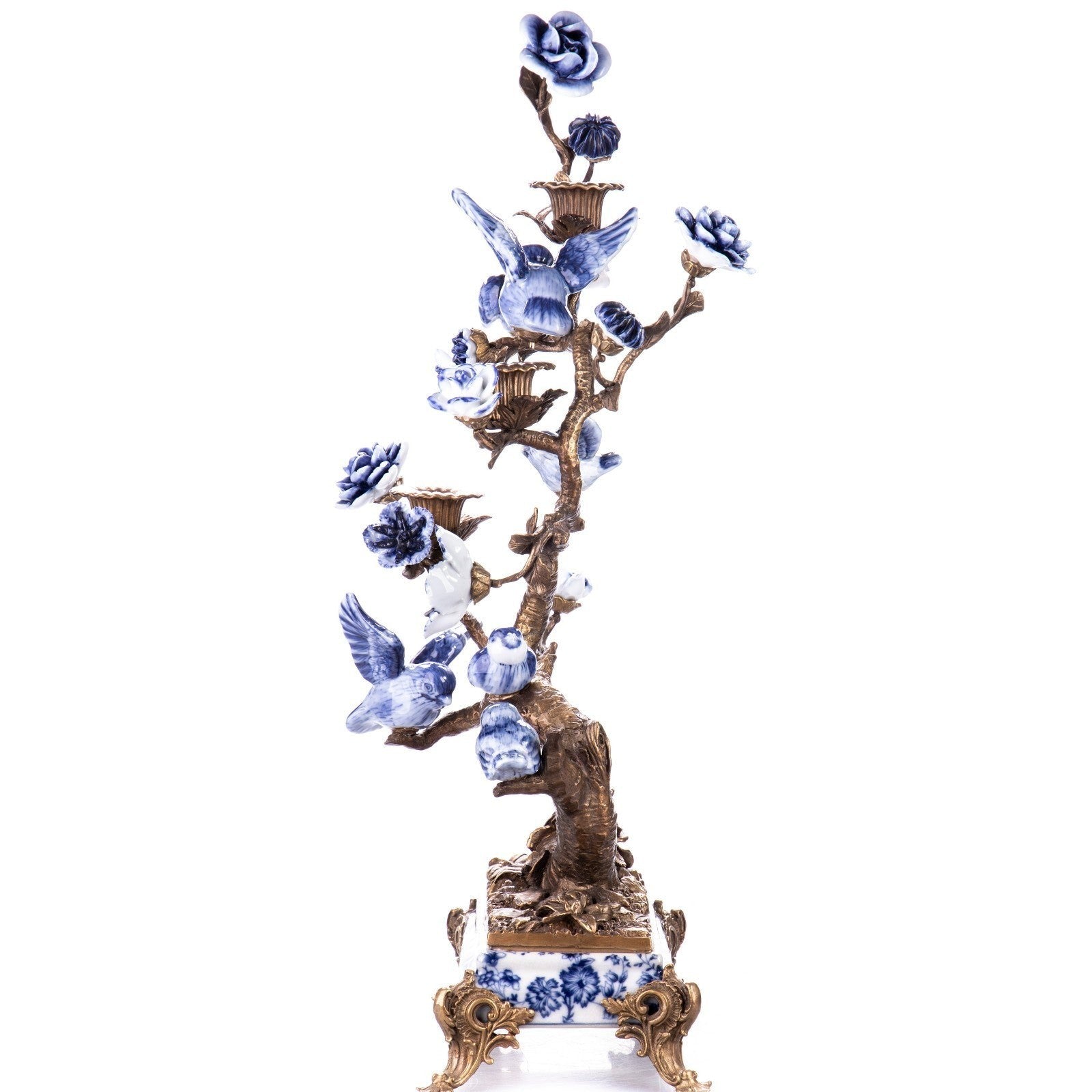Ornamental Tree Sculpture with Birds and Floral Accents