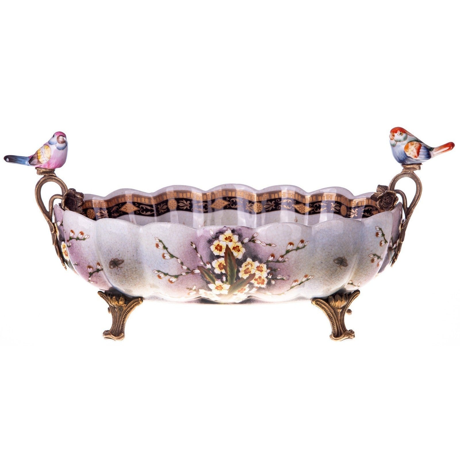 Ornate Porcelain Bowl with Bird Accents | Vases & Bowls