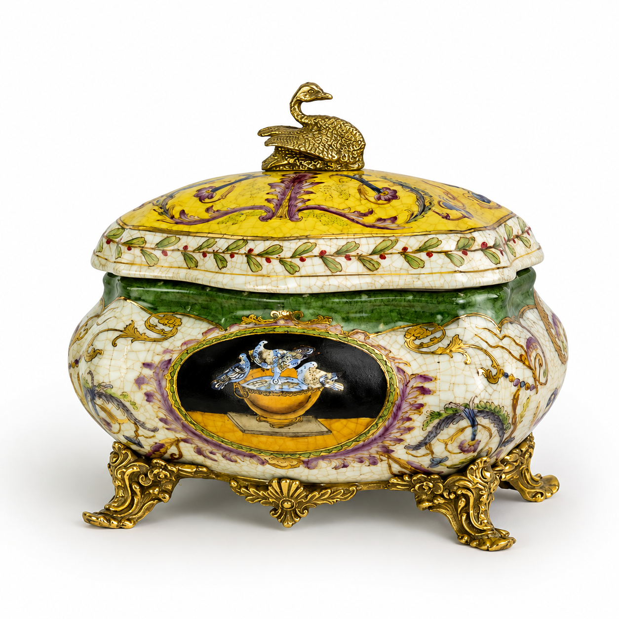 Rococo Bird Trinket Box | Handcrafted Porcelain Decor