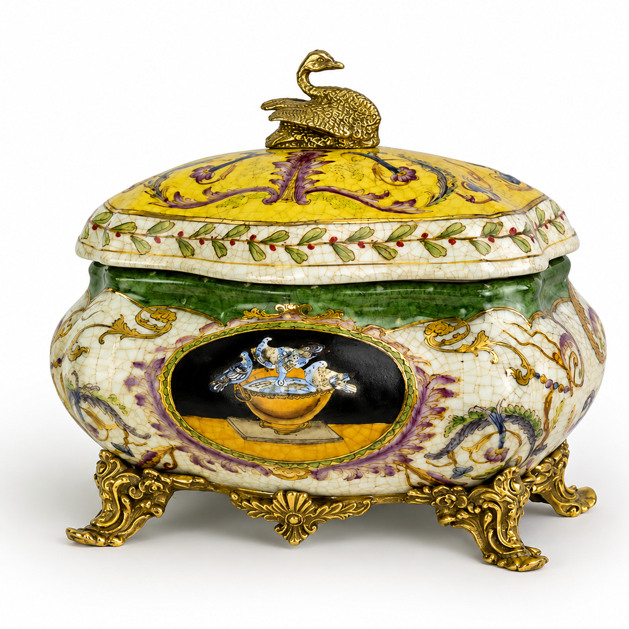 Rococo Bird Trinket Box | Handcrafted Porcelain Decor