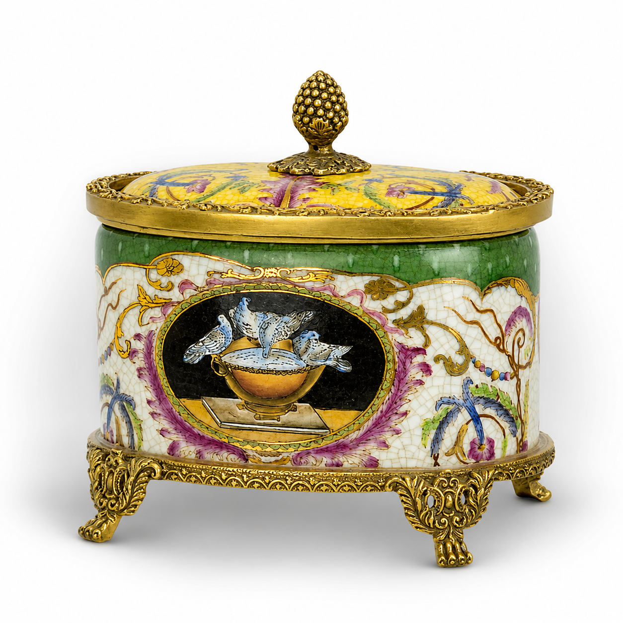 Bird Motif Trinket Box | Handcrafted Porcelain Decor