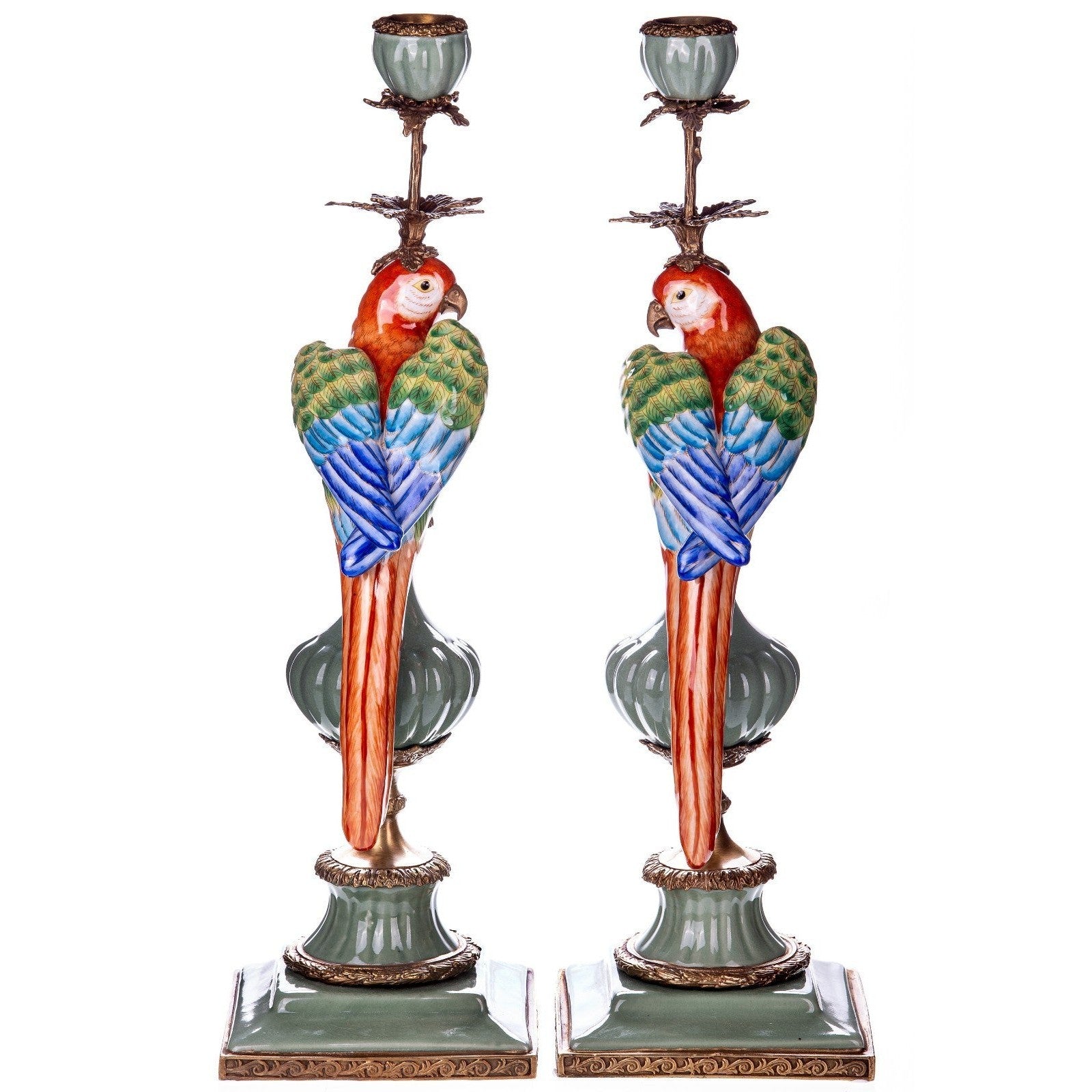 Pair of Colorful Parrot Candle Holders | Lighting | Home Decor