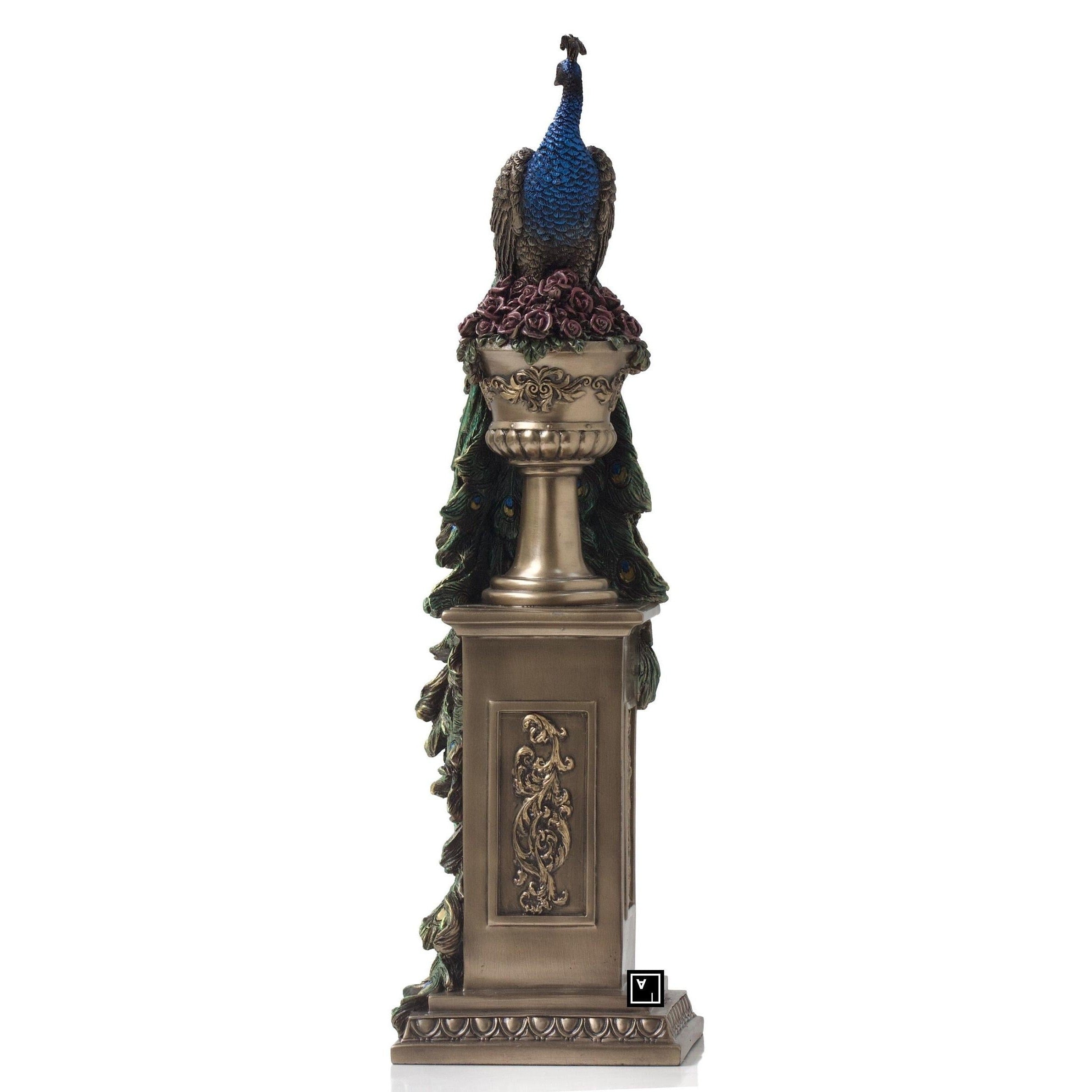 Peacock Perching on Column and Vase | Vases & Bowls | Home Decor