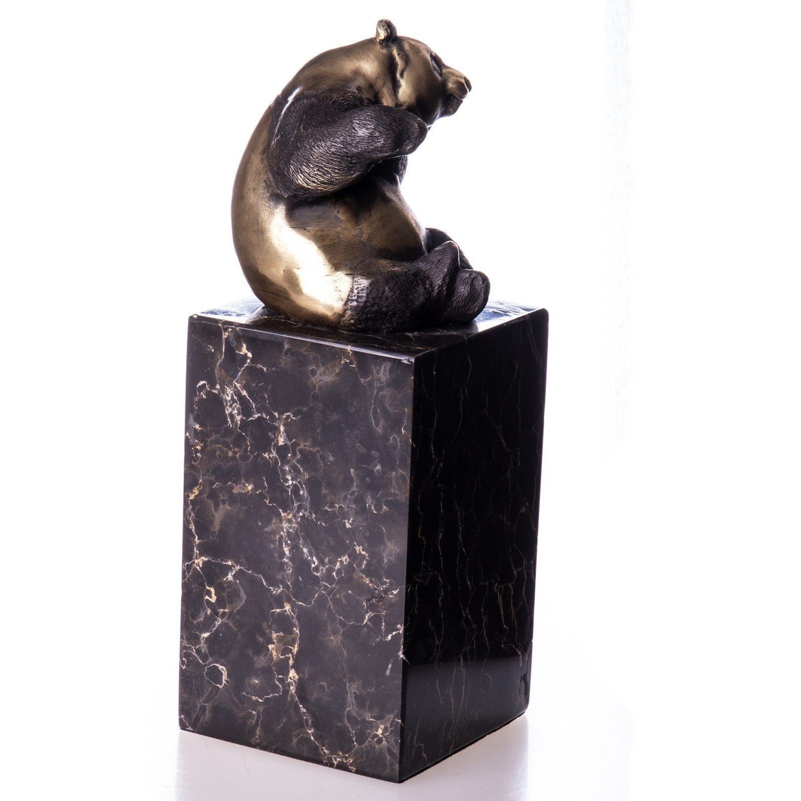 Playful Bronze Panda on Marble Base | Curios & Collectibles