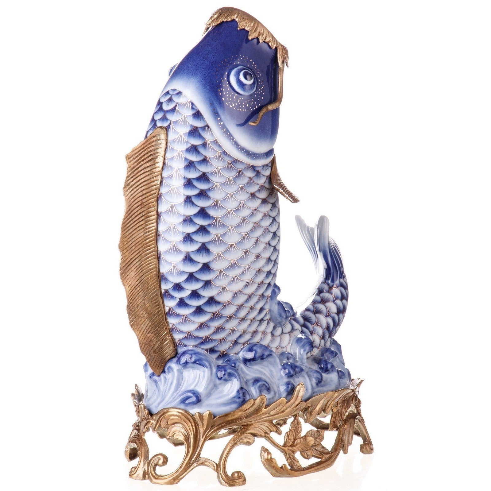 Porcelain Decorative Fish Sculpture on Ornate Base | Animal Sculptures