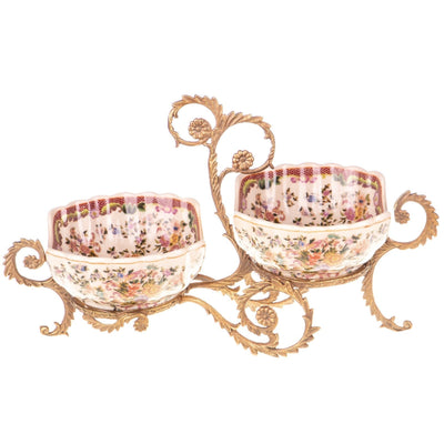 Porcelain Double Bowl with Ornate Floral Gilded Frame | Vases & Bowls