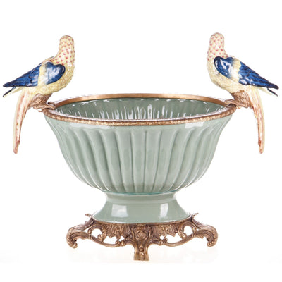 Porcelain Parrot Bowl with Ornate Base | Vases & Bowls | Home Decor